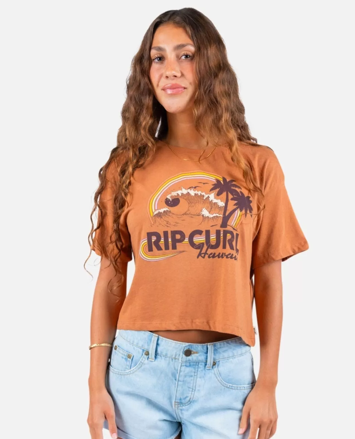 Online Rainbow Waves Crop Short Sleeve Tee Women Tees & Tanks