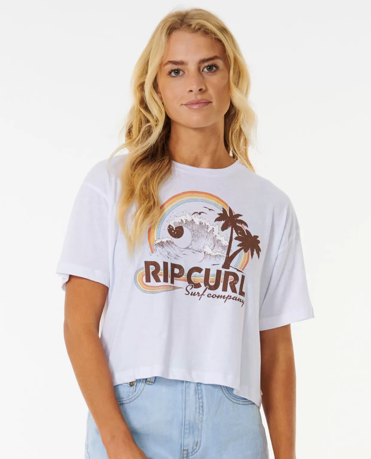 Online Rainbow Waves Crop Short Sleeve Tee Women Tees & Tanks