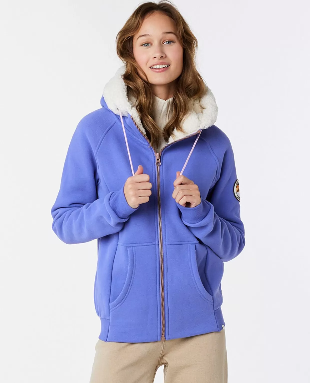 Cheap Velouchi Sherpa Zip Hood Fleece Women Hoodies & Jumpers